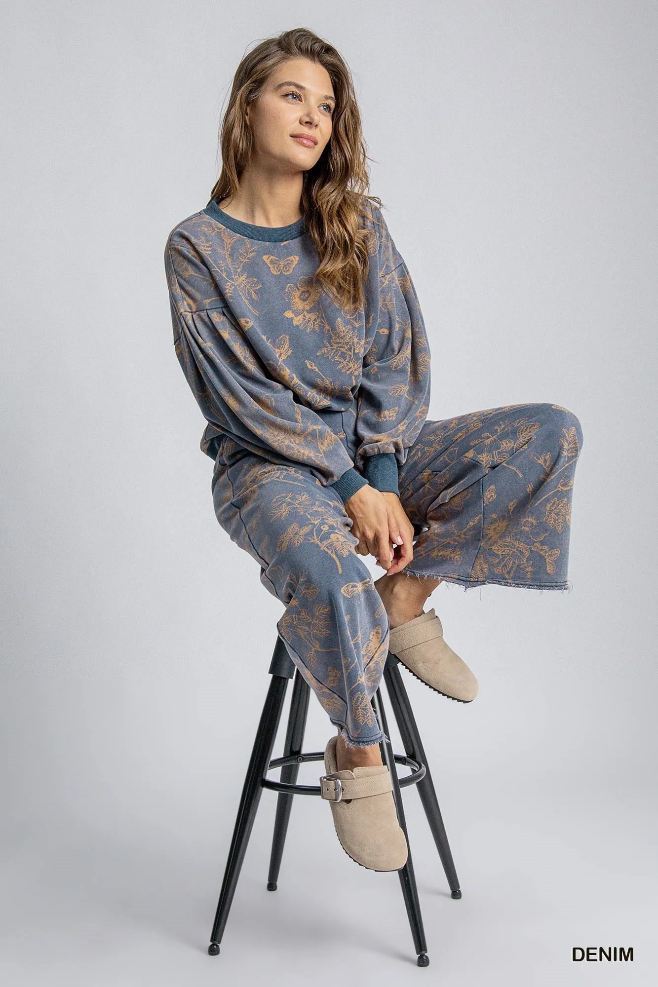 Blue Floral French Terry Pants