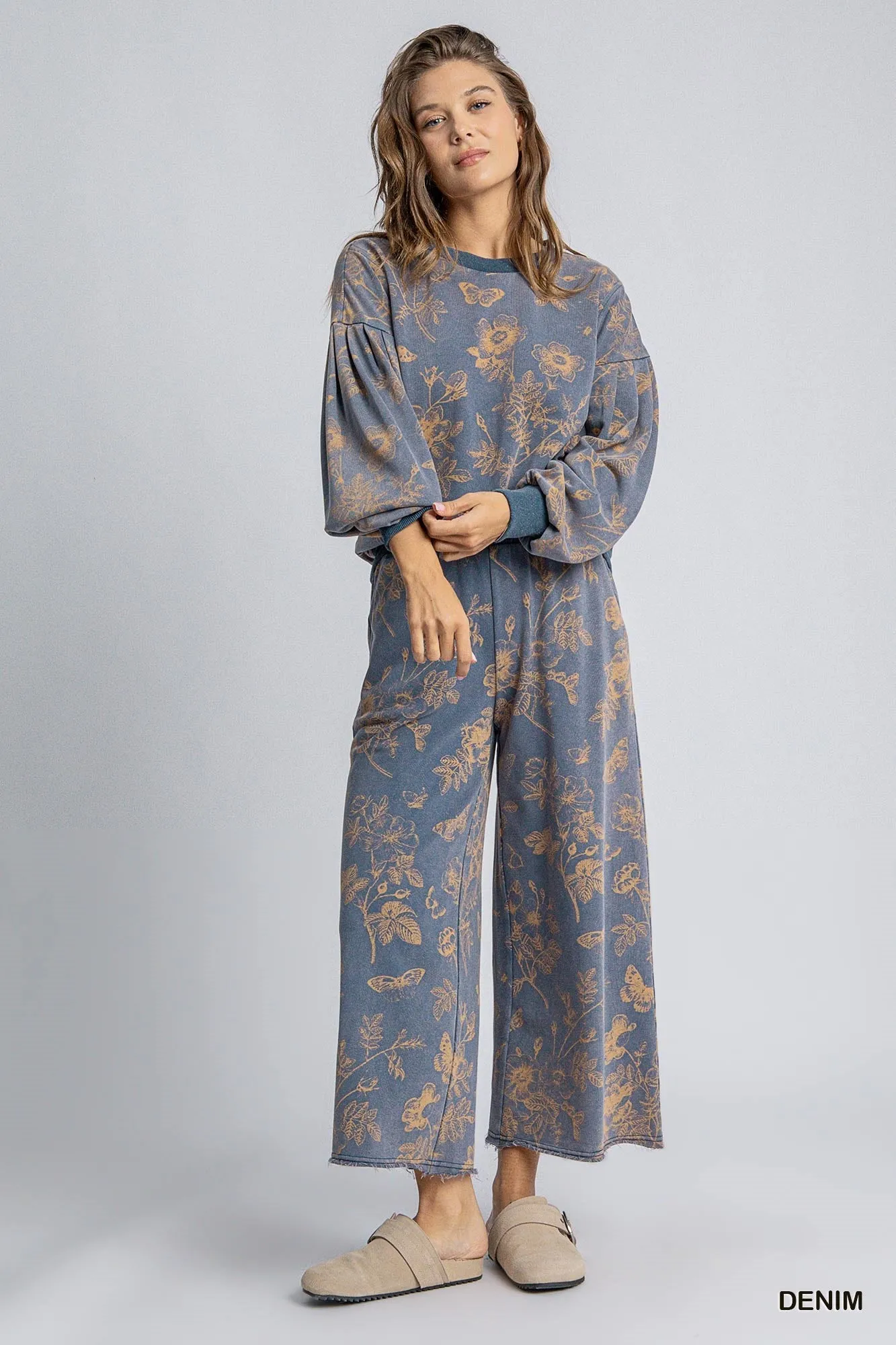 Blue Floral French Terry Pants