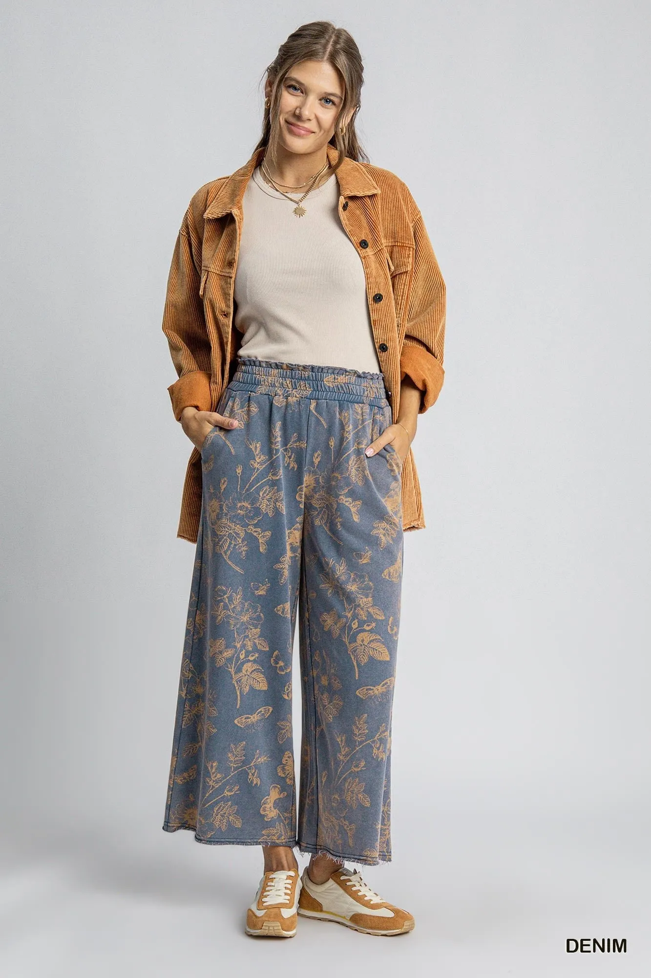 Blue Floral French Terry Pants