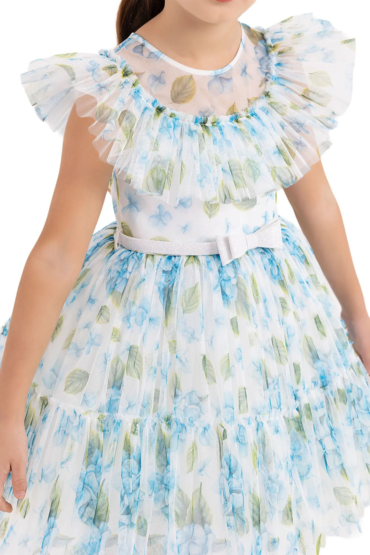 Blue Floral Print Girls Summer Dress