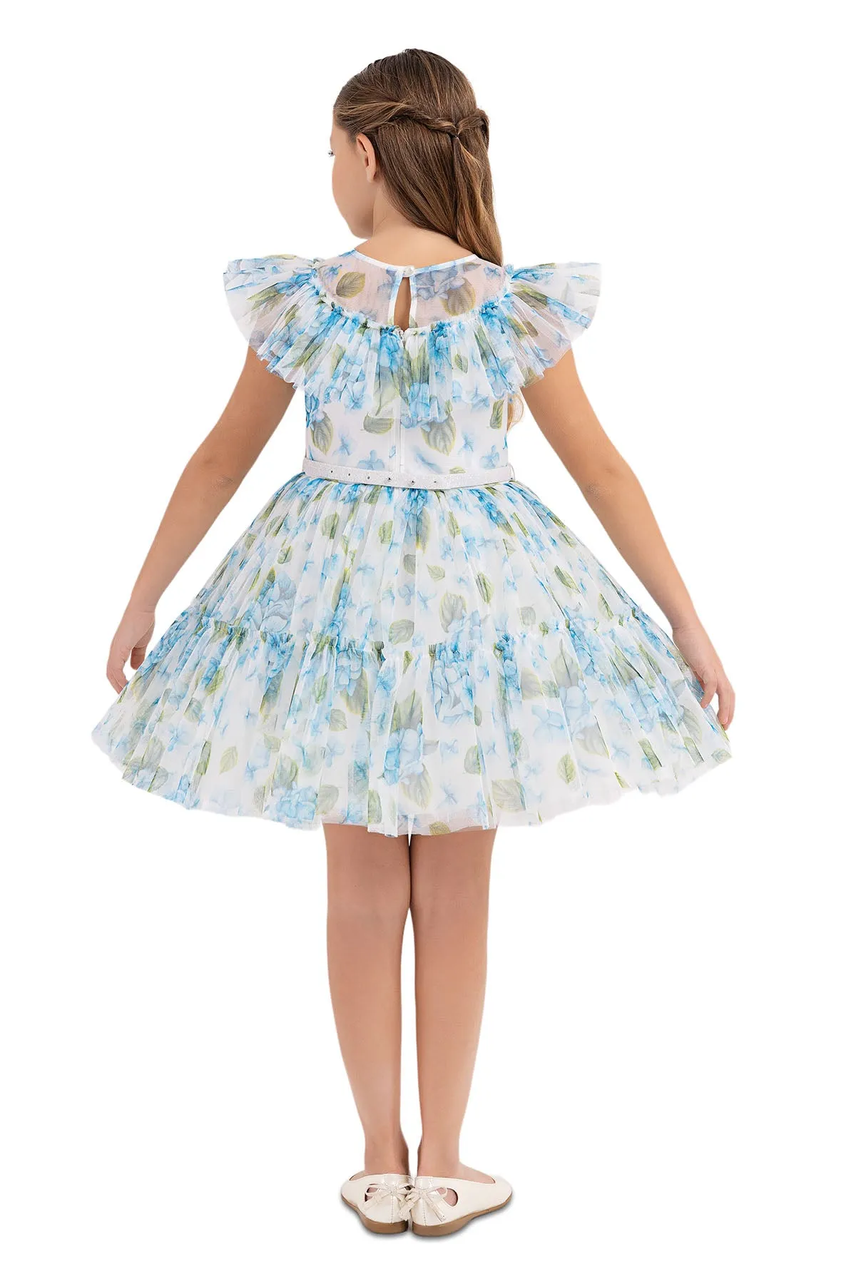 Blue Floral Print Girls Summer Dress