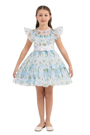 Blue Floral Print Girls Summer Dress