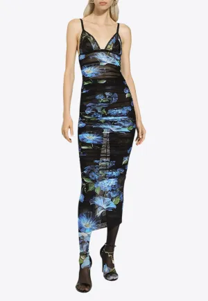 Bluebell Print Tulle Midi Slip Dress