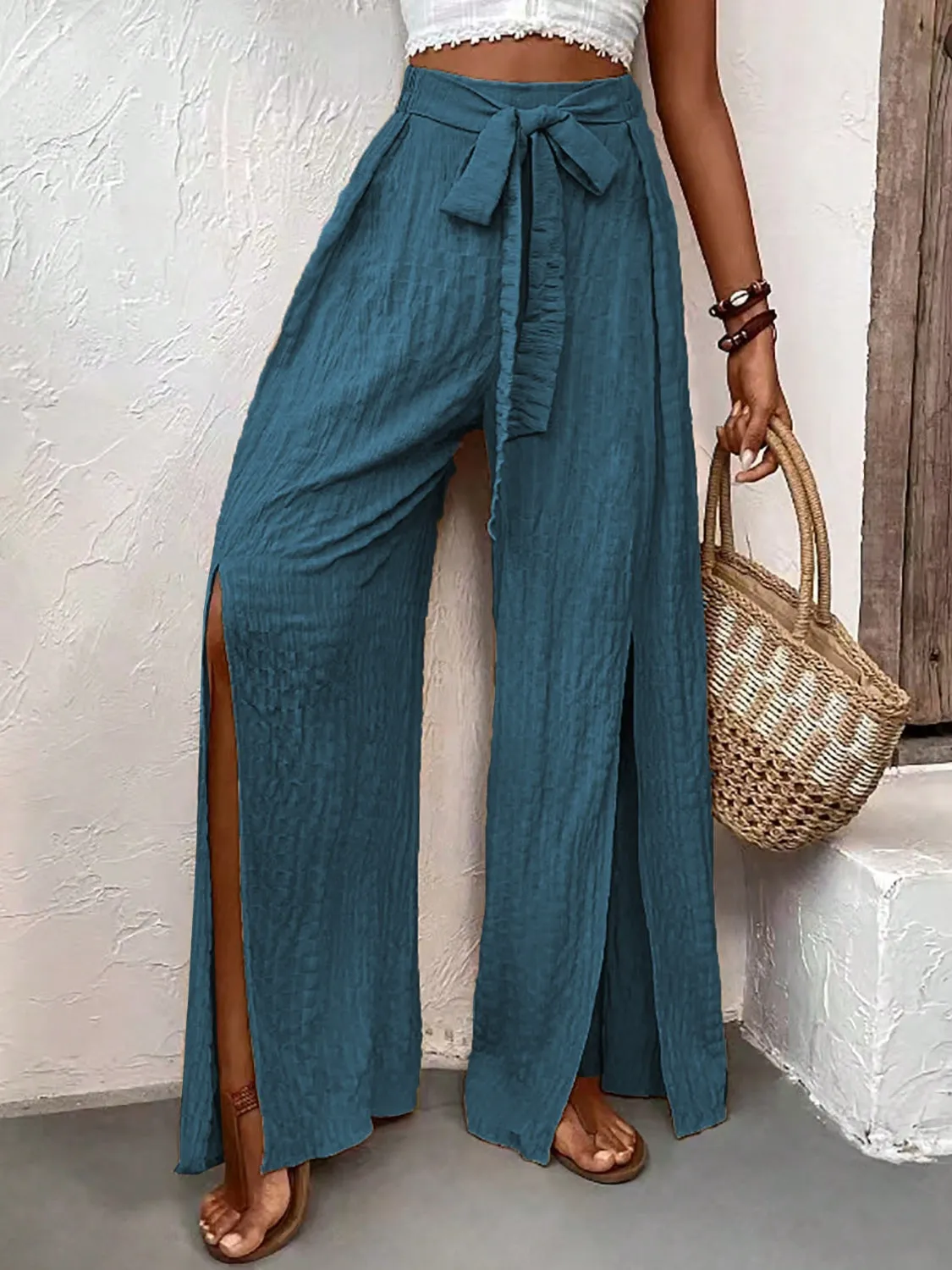 Boho Honey Tied Slit Wide Leg Pants (2 Colors)