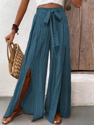 Boho Honey Tied Slit Wide Leg Pants (2 Colors)