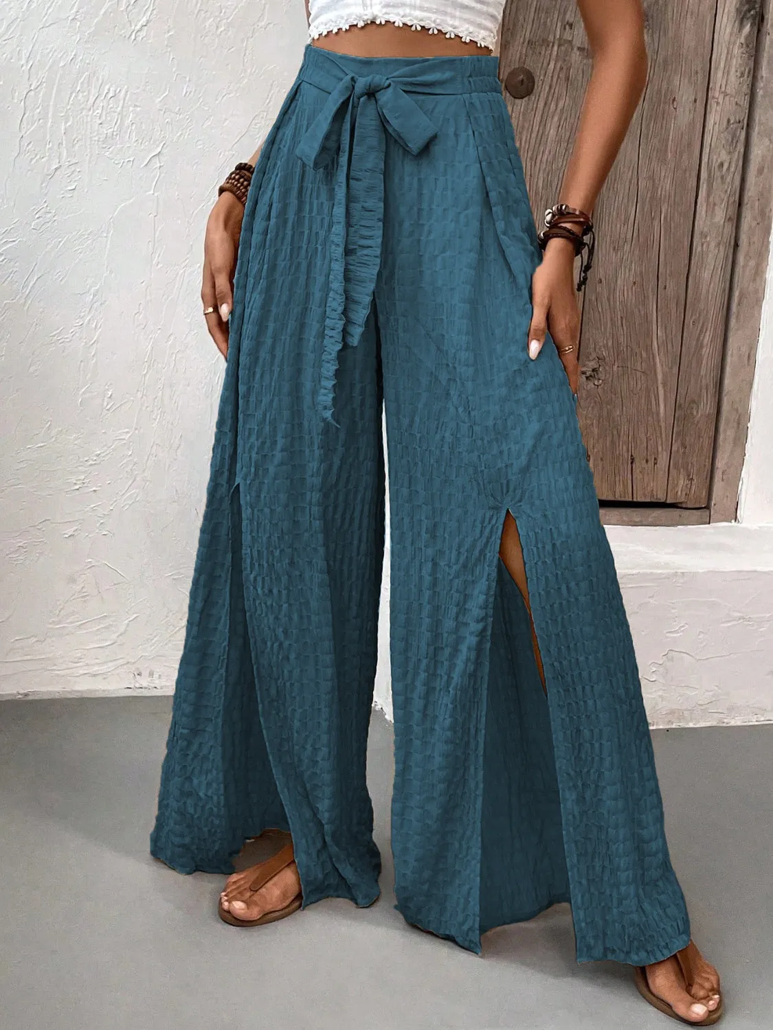 Boho Honey Tied Slit Wide Leg Pants (2 Colors)