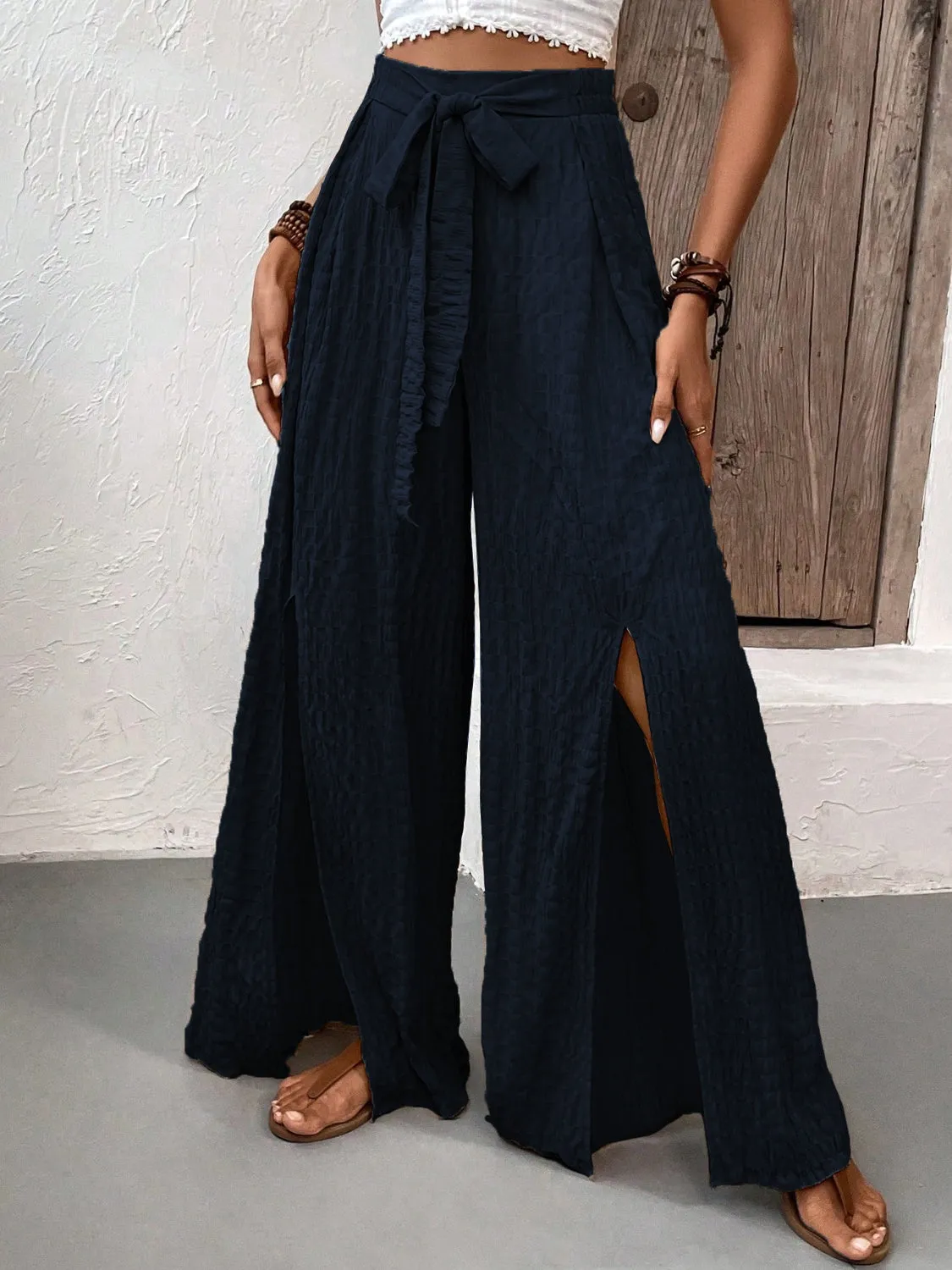 Boho Honey Tied Slit Wide Leg Pants (2 Colors)