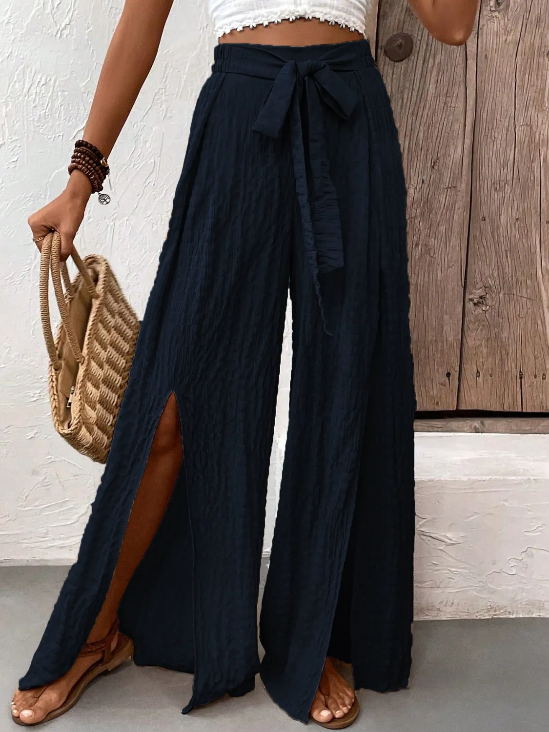 Boho Honey Tied Slit Wide Leg Pants (2 Colors)