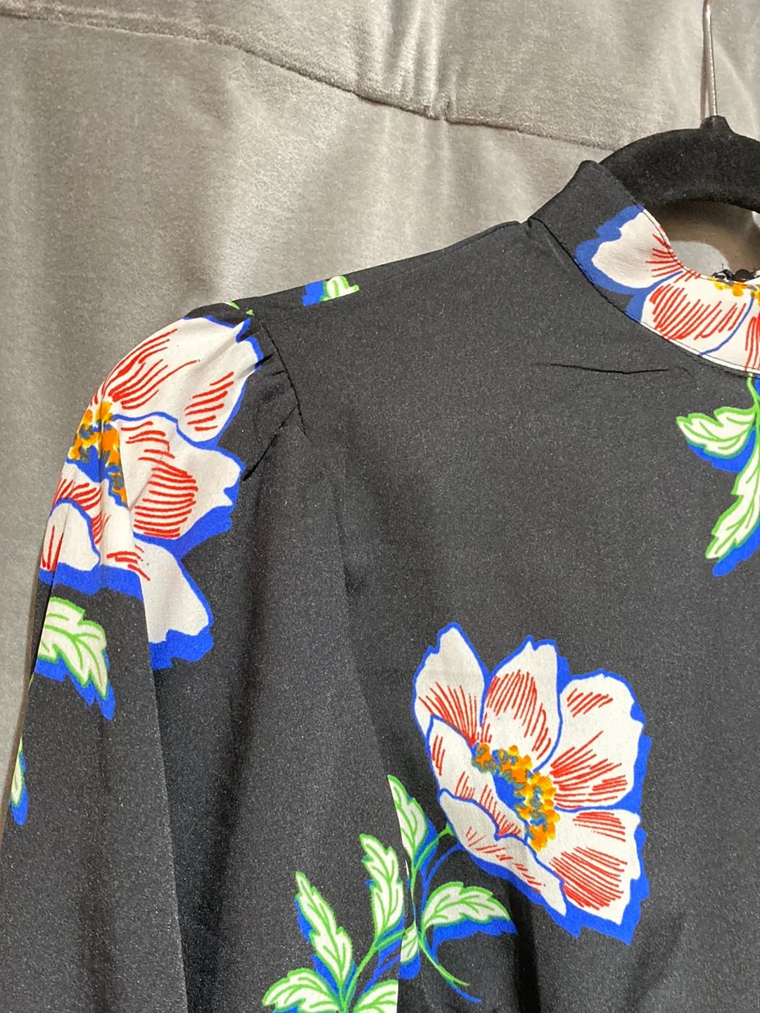 Boohoo Long Sleeve Black and Floral Print Short Dress