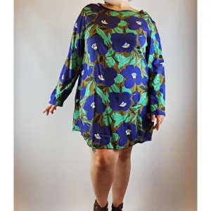 Boom Shankar pre-owned retro style purple and green floral dress size 16 (best fits size 14)