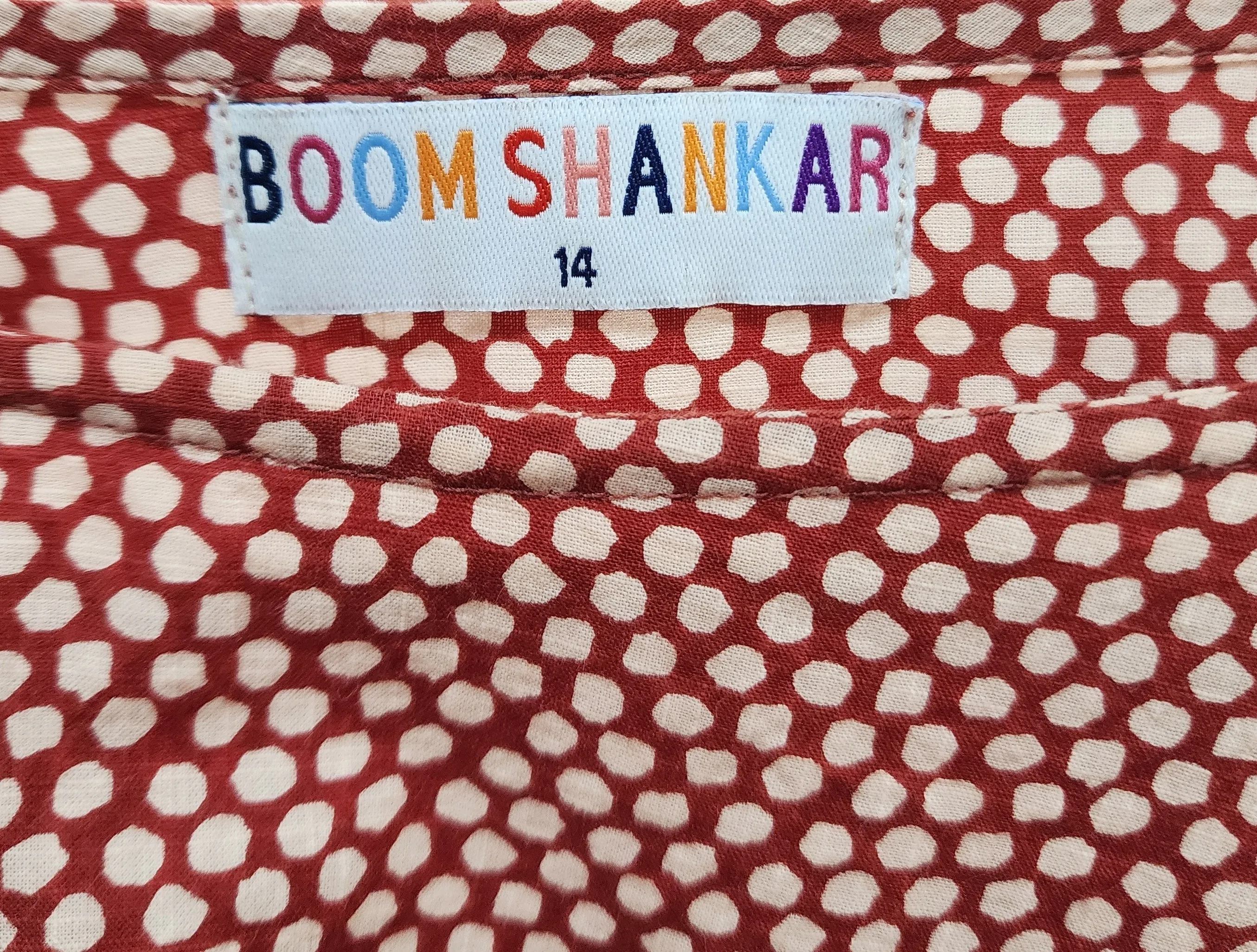 Boom Shankar red cotton top size 14