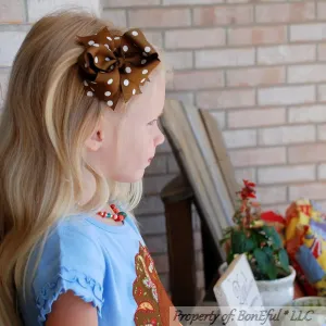 Bow 4" Girls Brown Polka Dot Turkey Thanksgiving Fall Hair Accessory