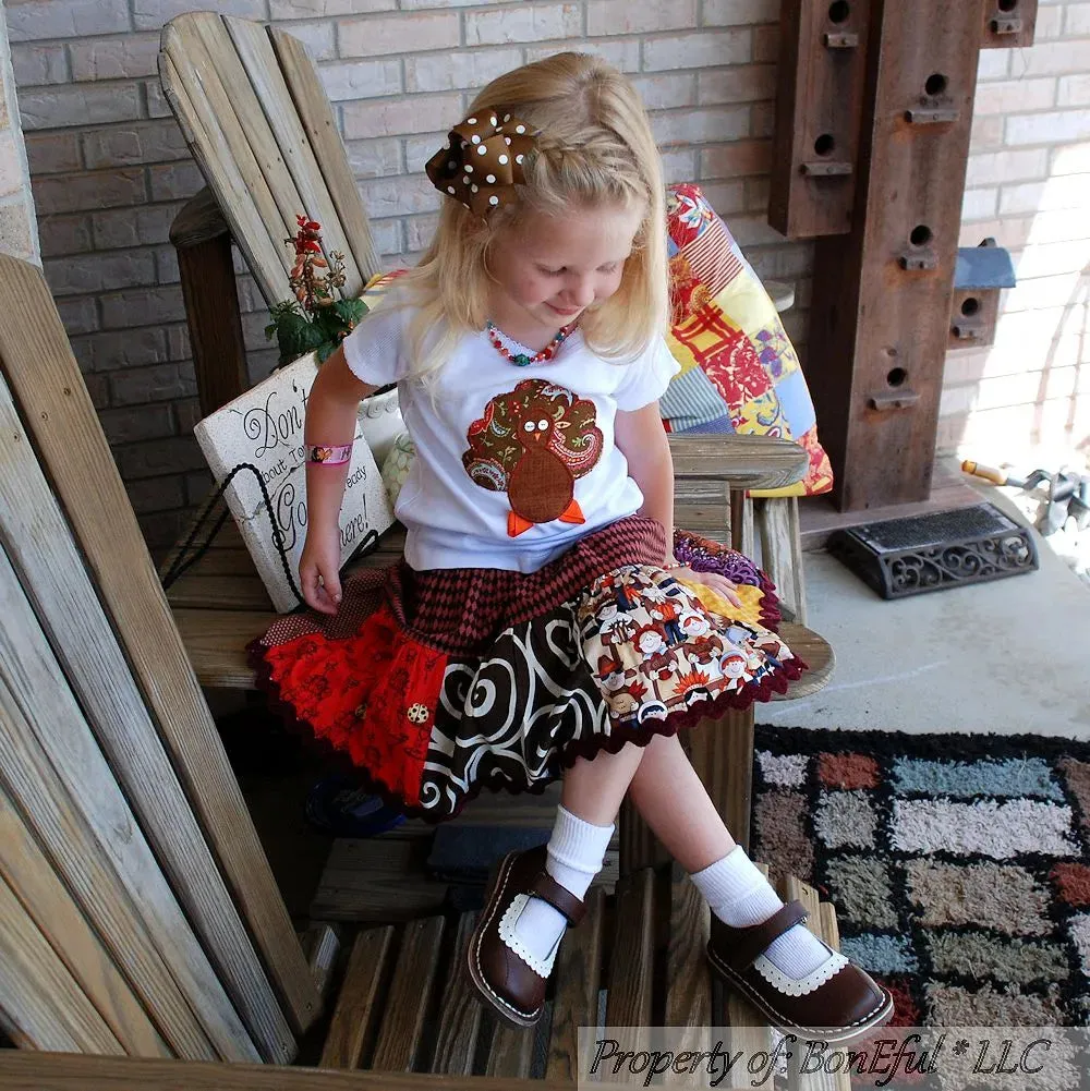 Bow 4" Girls Brown Polka Dot Turkey Thanksgiving Fall Hair Accessory