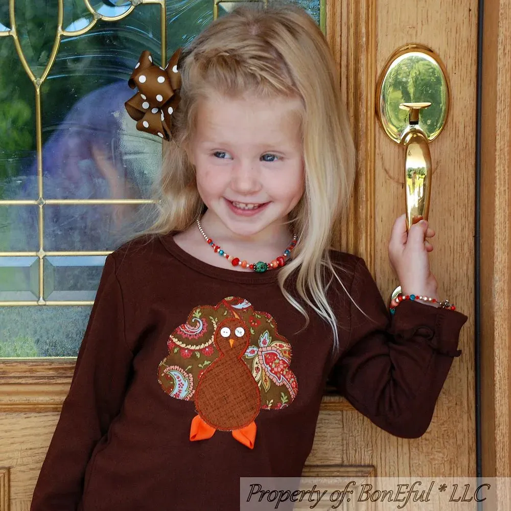Bow 4" Girls Brown Polka Dot Turkey Thanksgiving Fall Hair Accessory