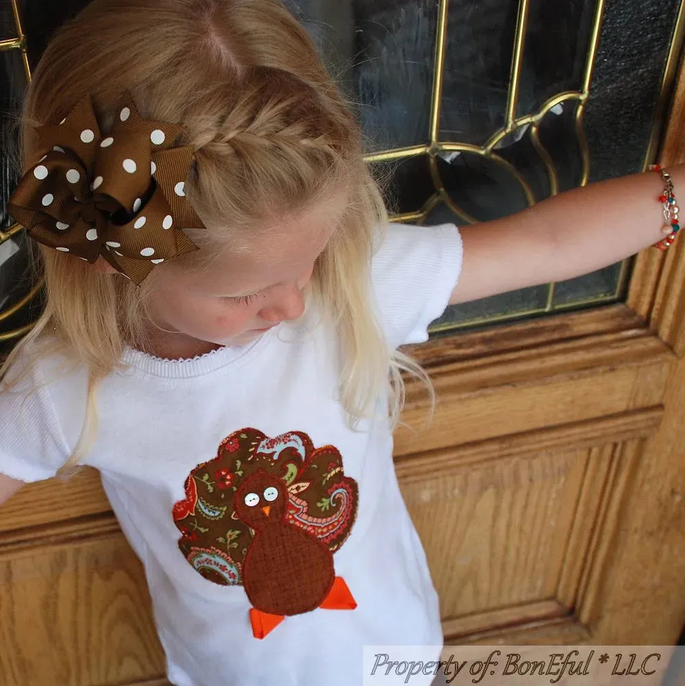 Bow 4" Girls Brown Polka Dot Turkey Thanksgiving Fall Hair Accessory