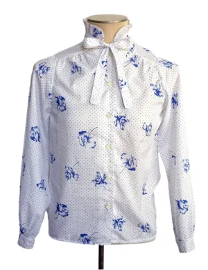 Bow Tie Blouse Blue Polka Dot Floral