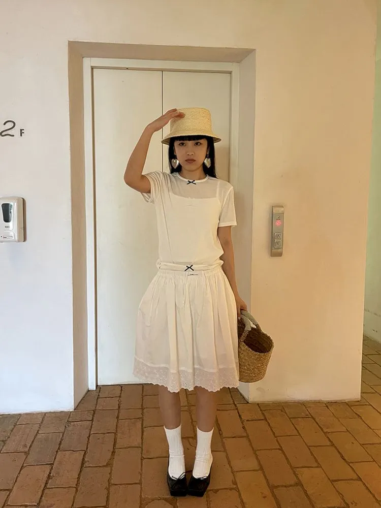Bow Tie Flower Embellished Short Sleeve Shorts Set【s0000007448】