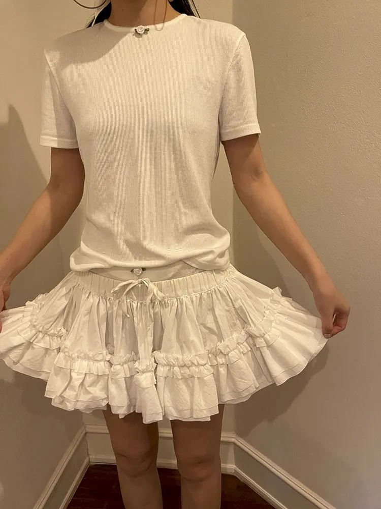 Bow Tie Flower Embellished Short Sleeve Shorts Set【s0000007448】
