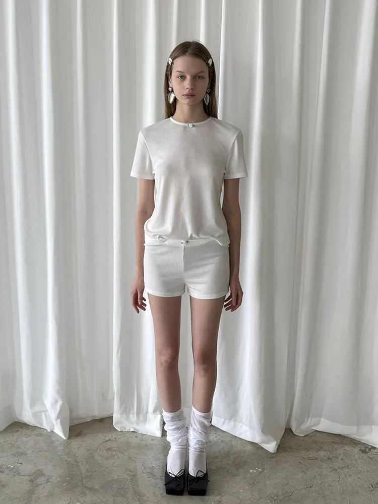 Bow Tie Flower Embellished Short Sleeve Shorts Set【s0000007448】