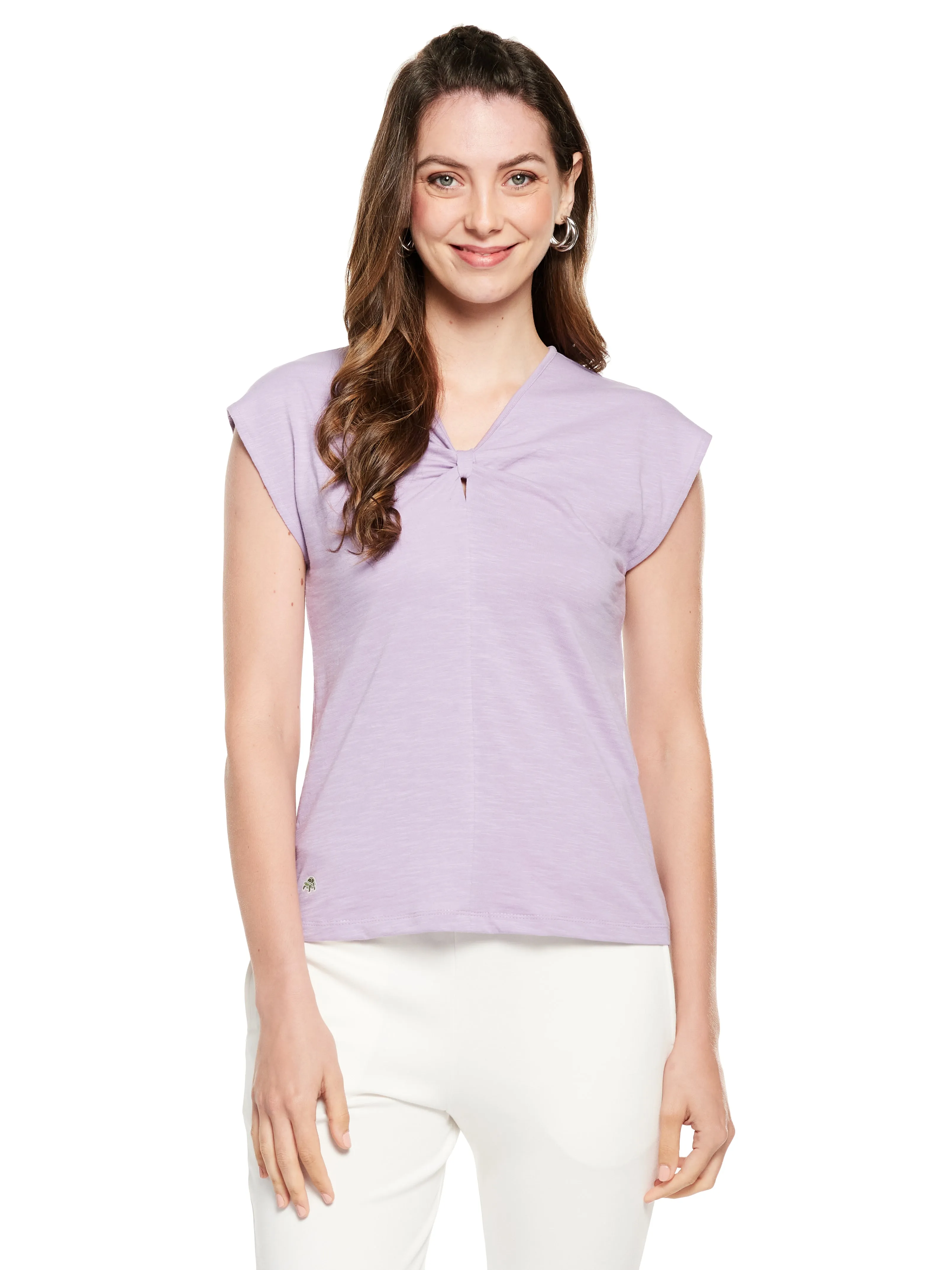 BOW TIE NECK COTTON SLUB TOP (LILAC)
