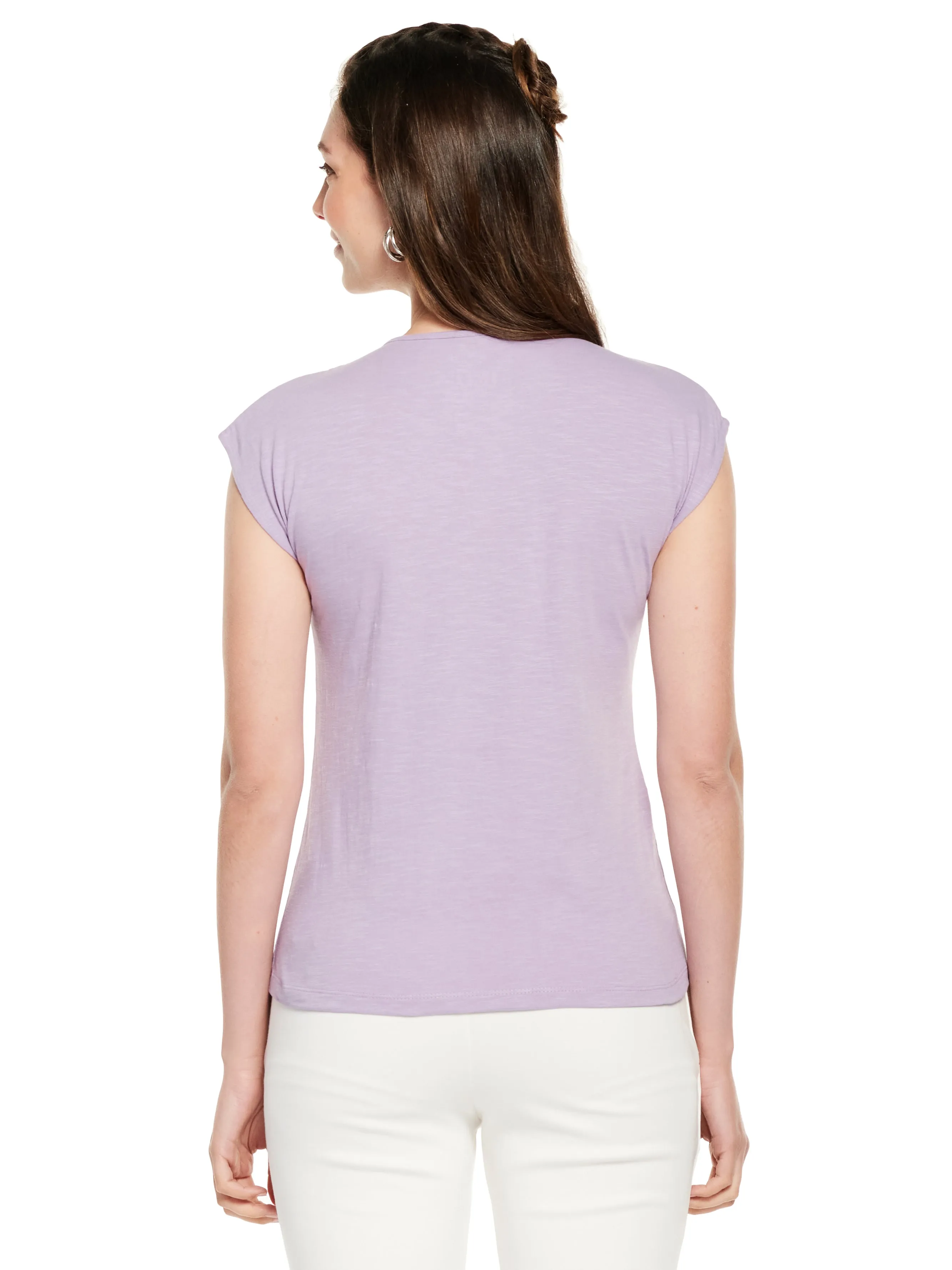 BOW TIE NECK COTTON SLUB TOP (LILAC)