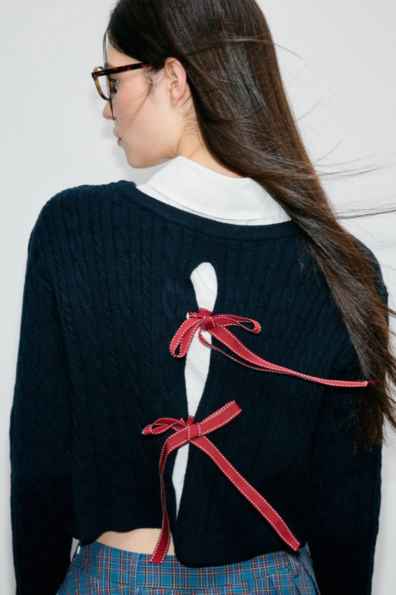 Bow Tie Twist  Pullover Sweater