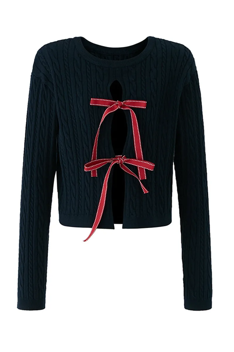 Bow Tie Twist  Pullover Sweater