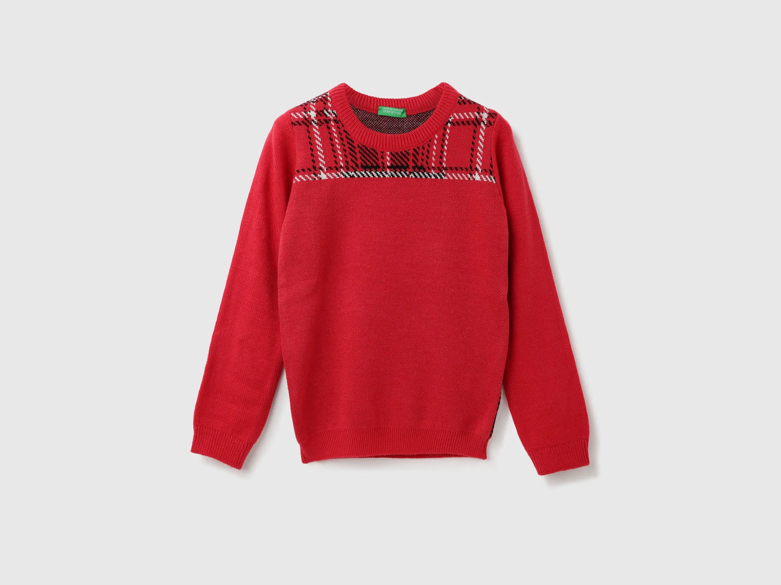 Boys Checked Round Neck Sweater