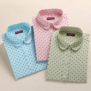 Brand Cotton Women Shirts Long Sleeve Blouse Polka Dot Turn Down Collar Women Tops