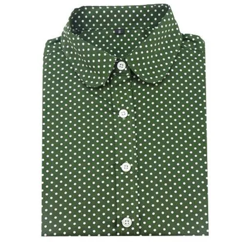 Brand Cotton Women Shirts Long Sleeve Blouse Polka Dot Turn Down Collar Women Tops