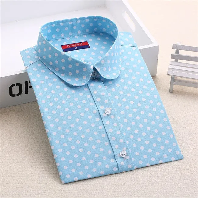 Brand Polka Dot Shirt Women Long Sleeve Blouse Cotton Plus Size Ladies Tops Turn-Down Collar Women Blouses