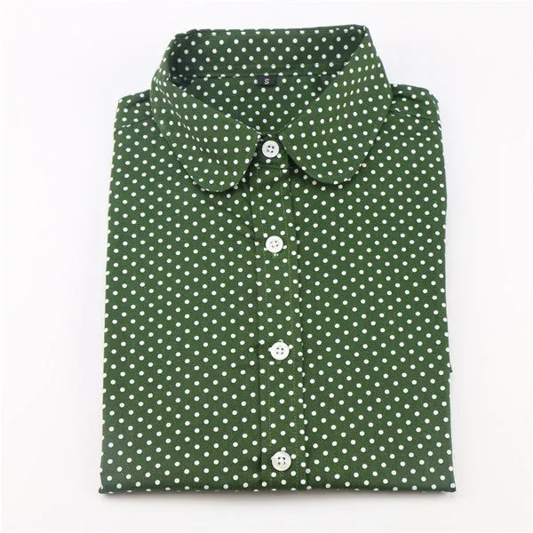 Brand Polka Dot Shirt Women Long Sleeve Blouse Cotton Plus Size Ladies Tops Turn-Down Collar Women Blouses