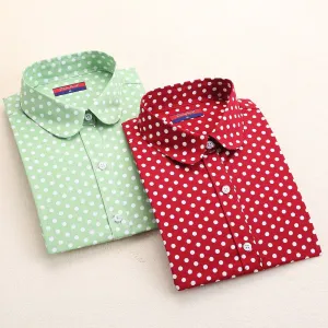 Brand Polka Dot Shirt Women Long Sleeve Blouse Cotton Plus Size Ladies Tops Turn-Down Collar Women Blouses