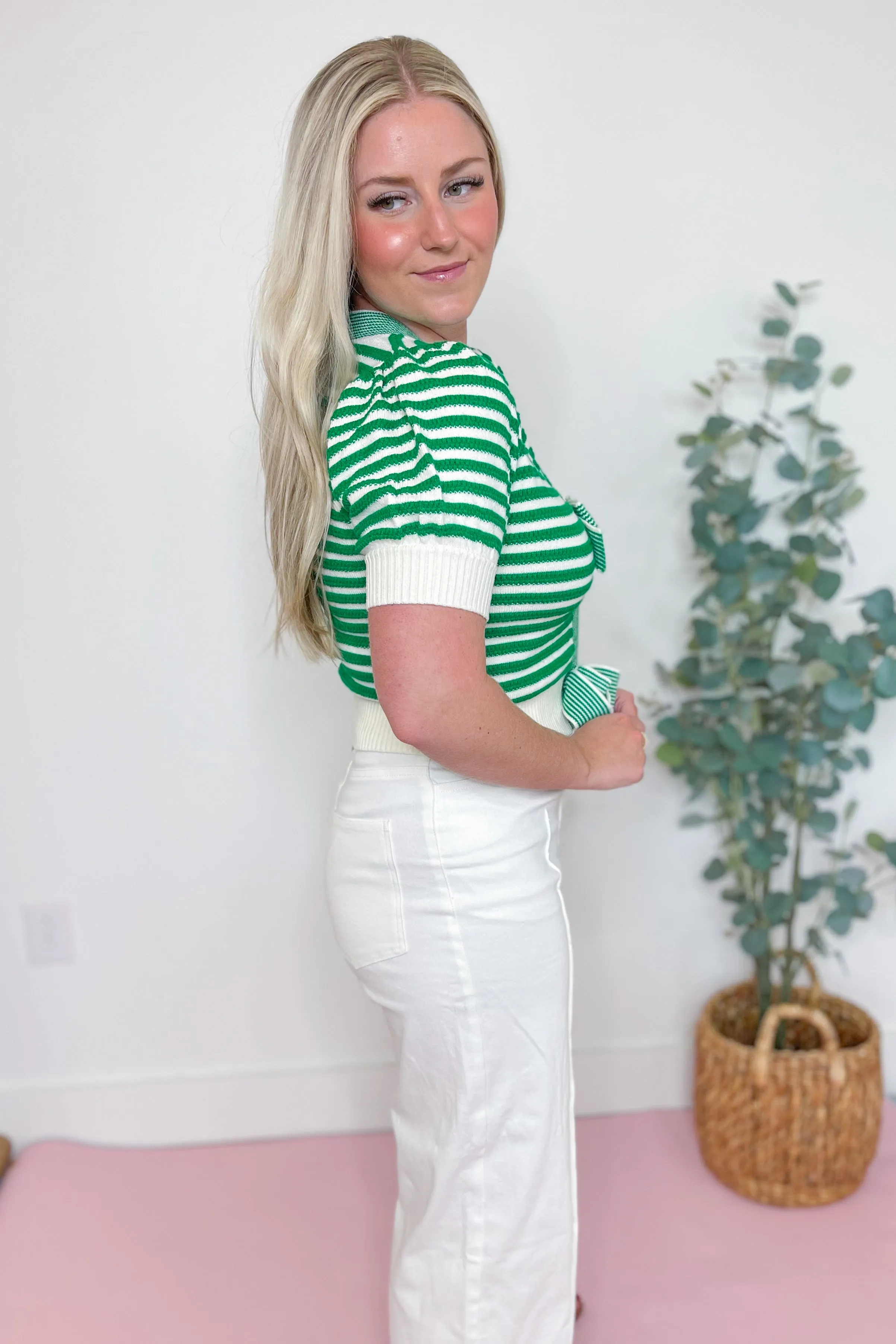 Brittany Striped Tie Front Sweater Top