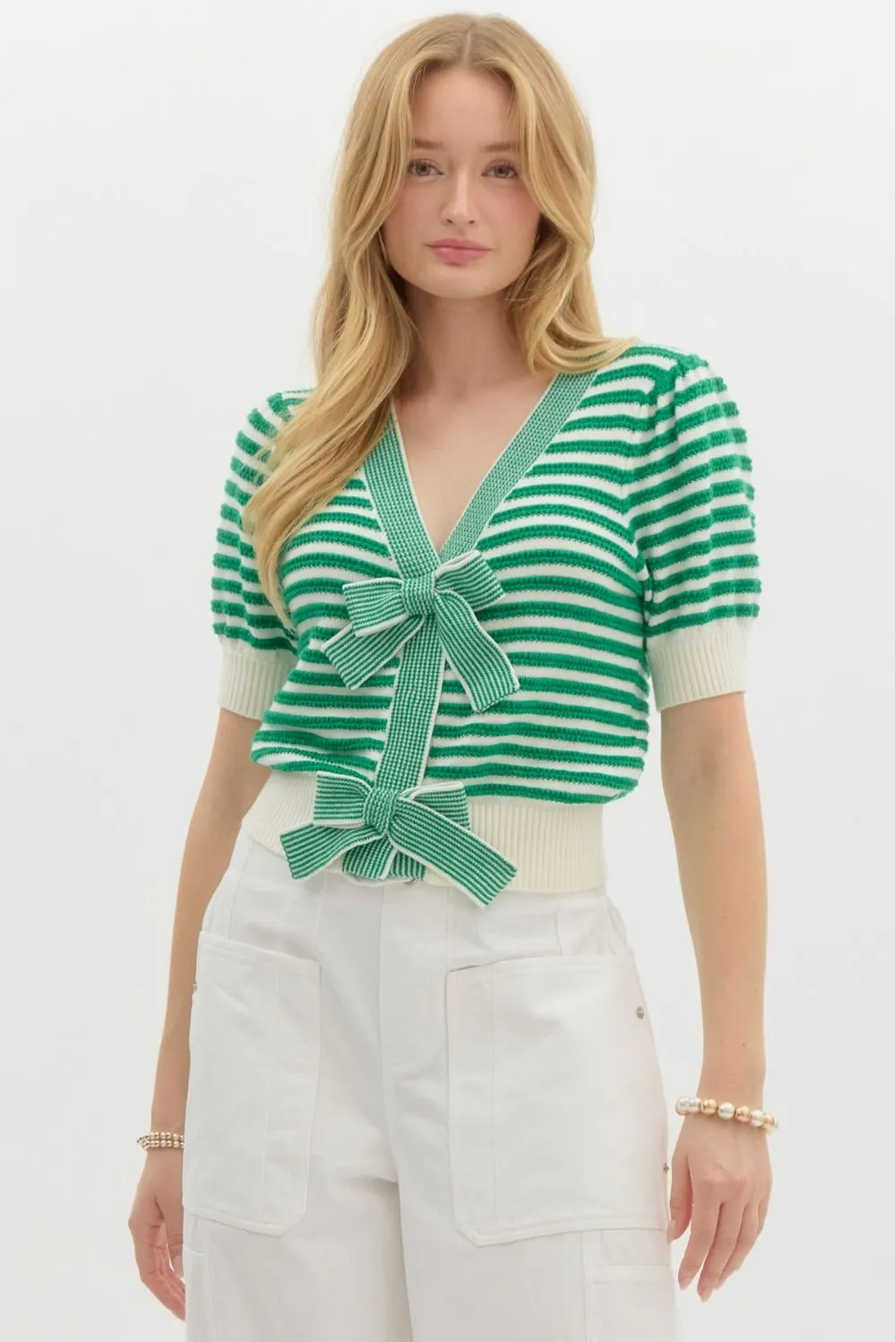 Brittany Striped Tie Front Sweater Top