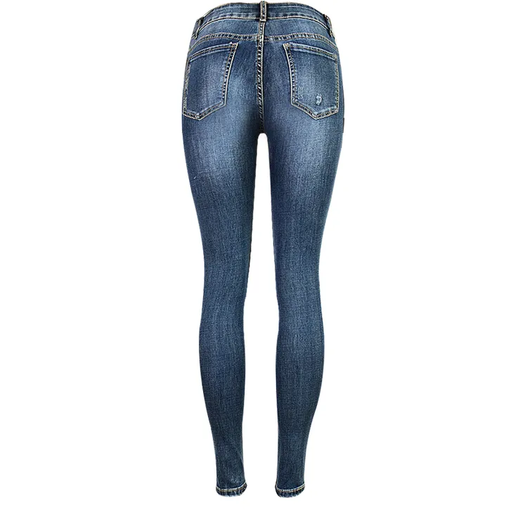 Broken Hole Checkered Washed Denim Trousers