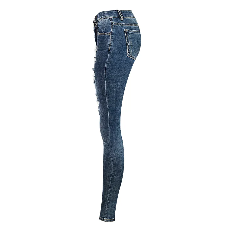 Broken Hole Checkered Washed Denim Trousers