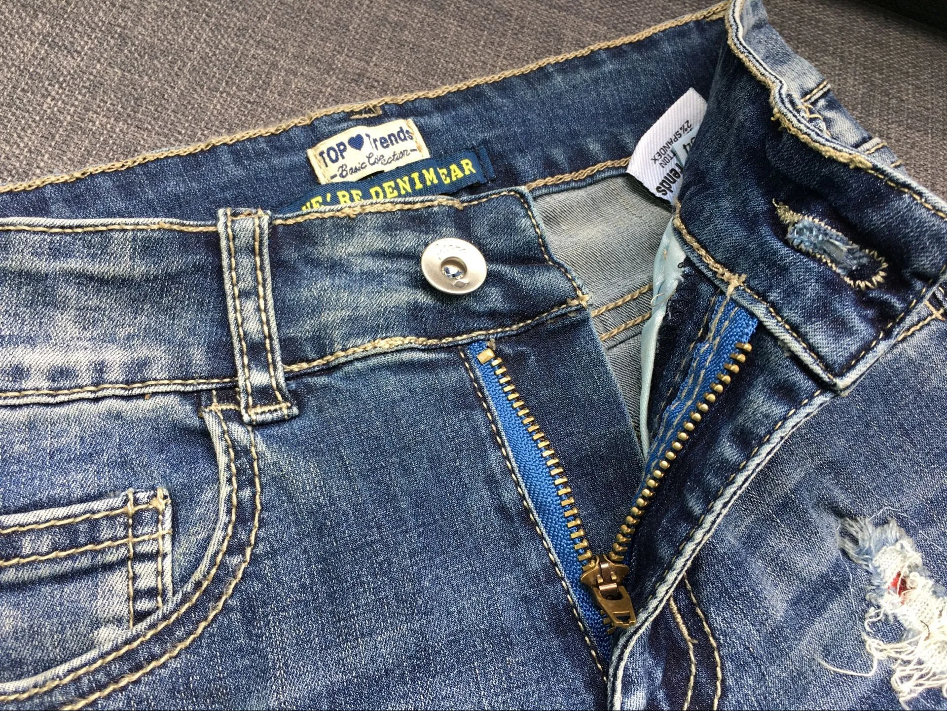 Broken Hole Checkered Washed Denim Trousers