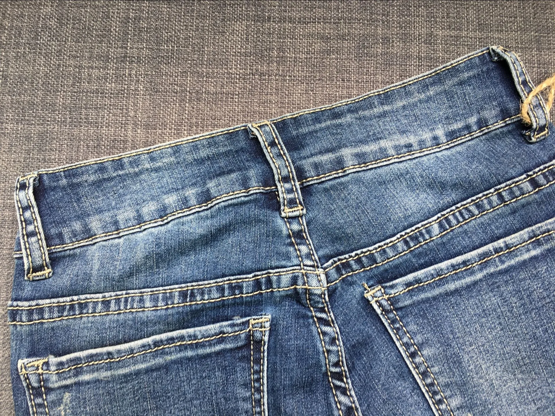 Broken Hole Checkered Washed Denim Trousers