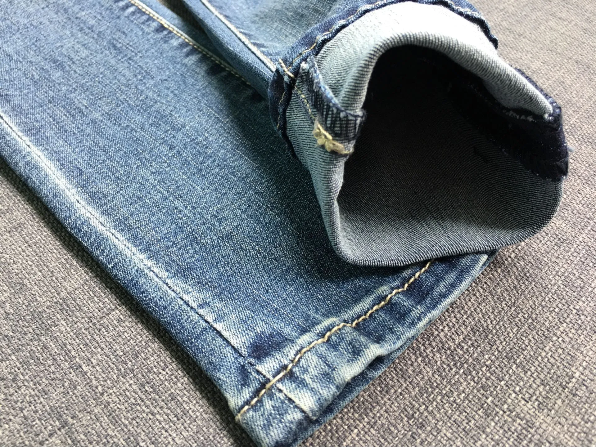 Broken Hole Checkered Washed Denim Trousers