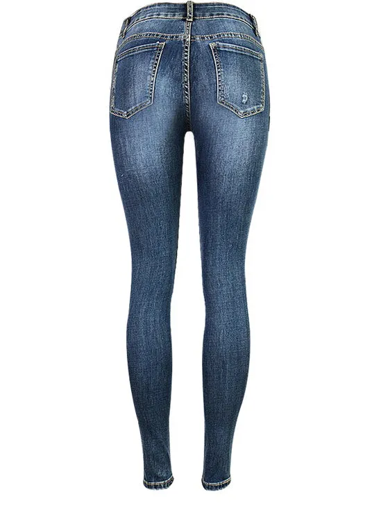 Broken Hole Checkered Washed Denim Trousers