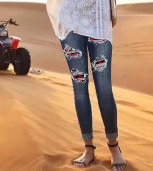 Broken Hole Checkered Washed Denim Trousers