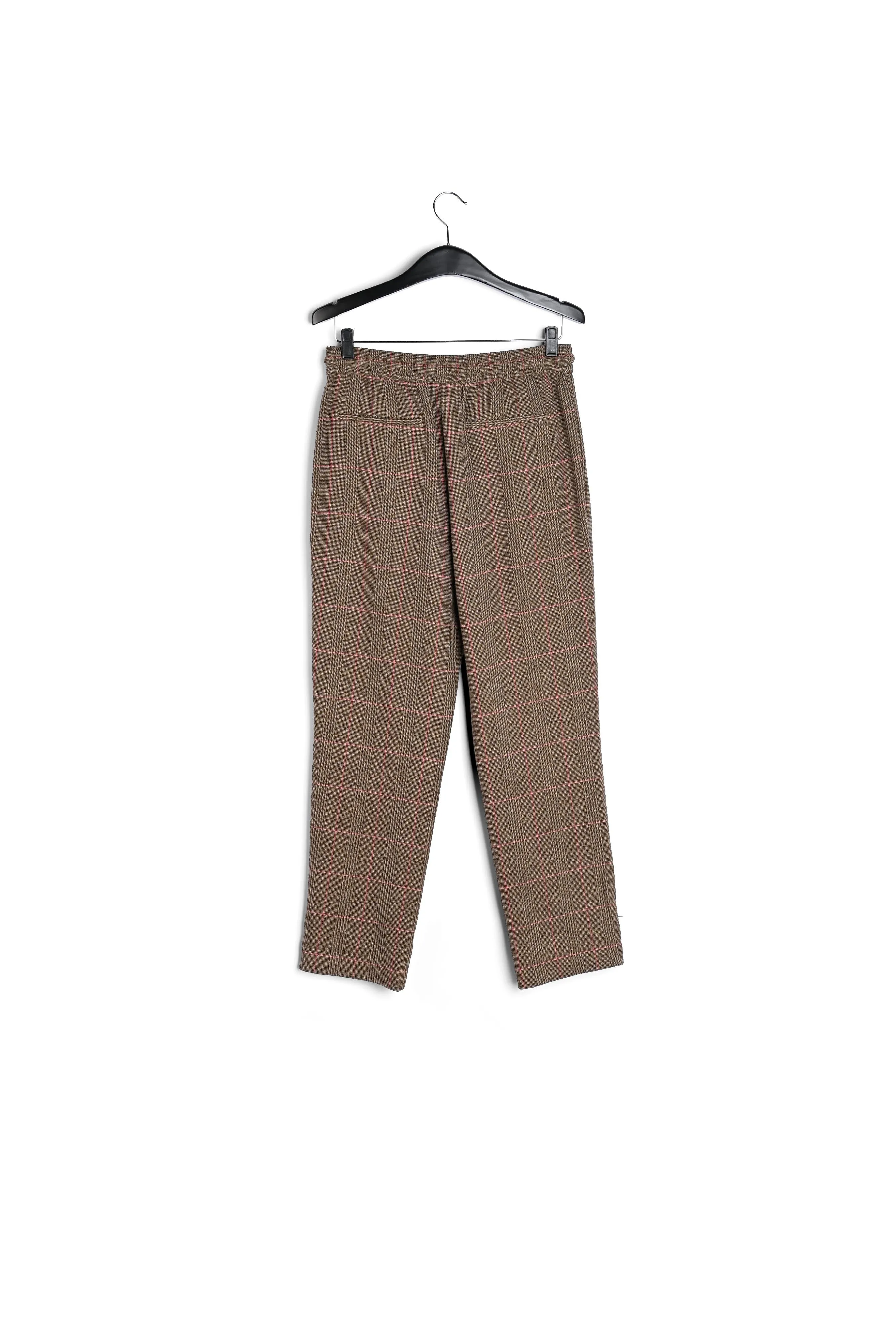 Brown pants with beige and pink check motif