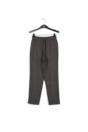 Brown pants with black and blue check motif