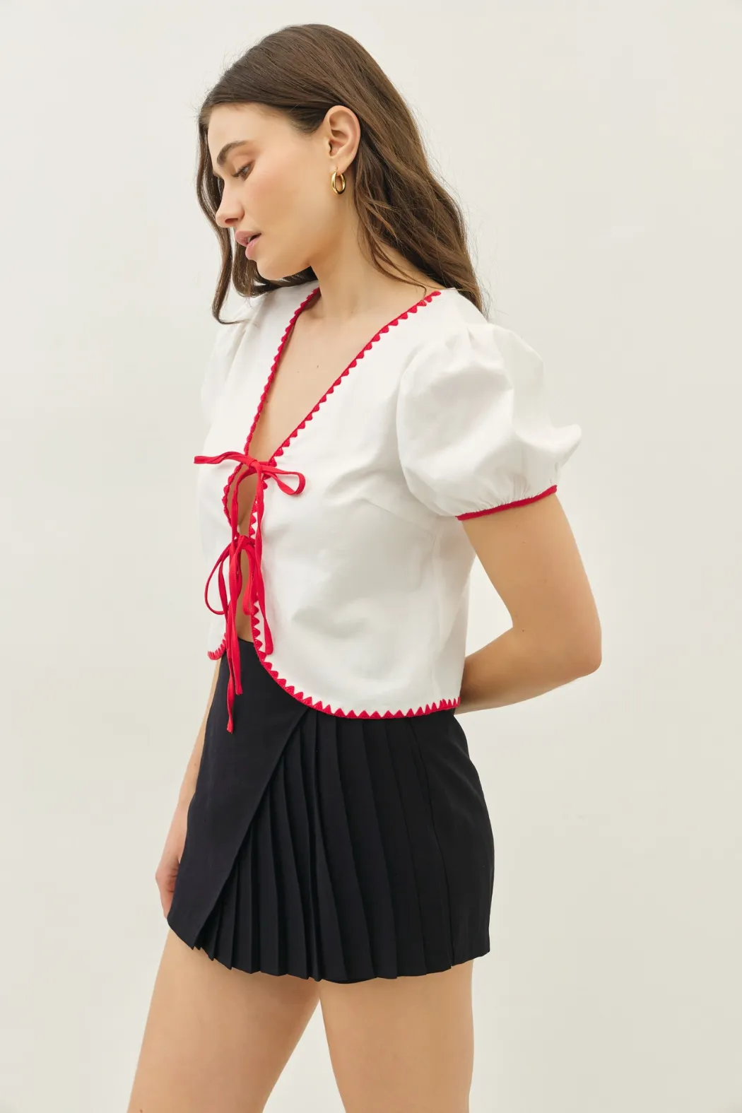 Bubble Sleeve Tie Front Top
