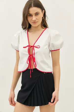 Bubble Sleeve Tie Front Top
