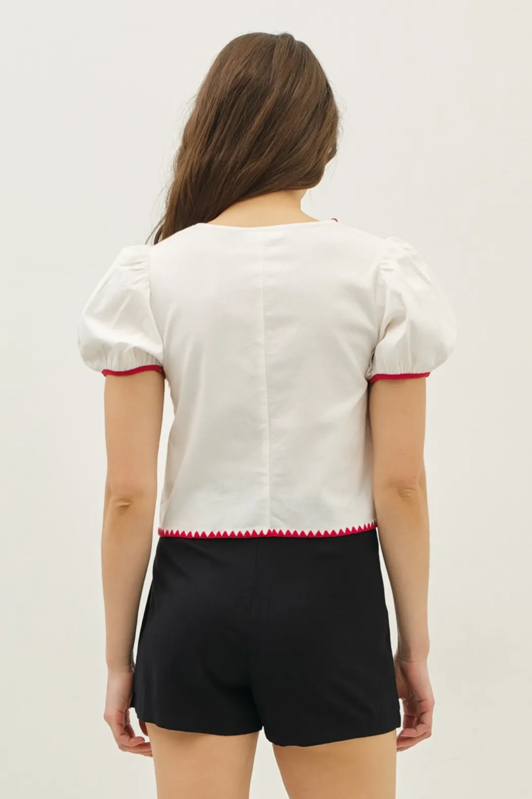 Bubble Sleeve Tie Front Top
