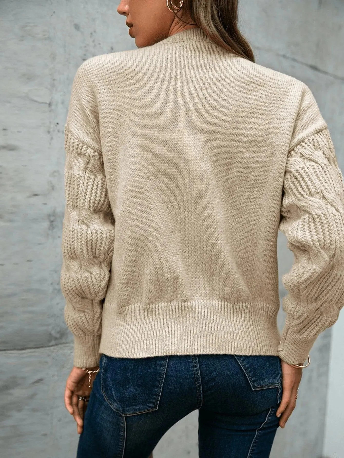 Cable Knit Drop Shoulder Wrap Knot Side Sweater