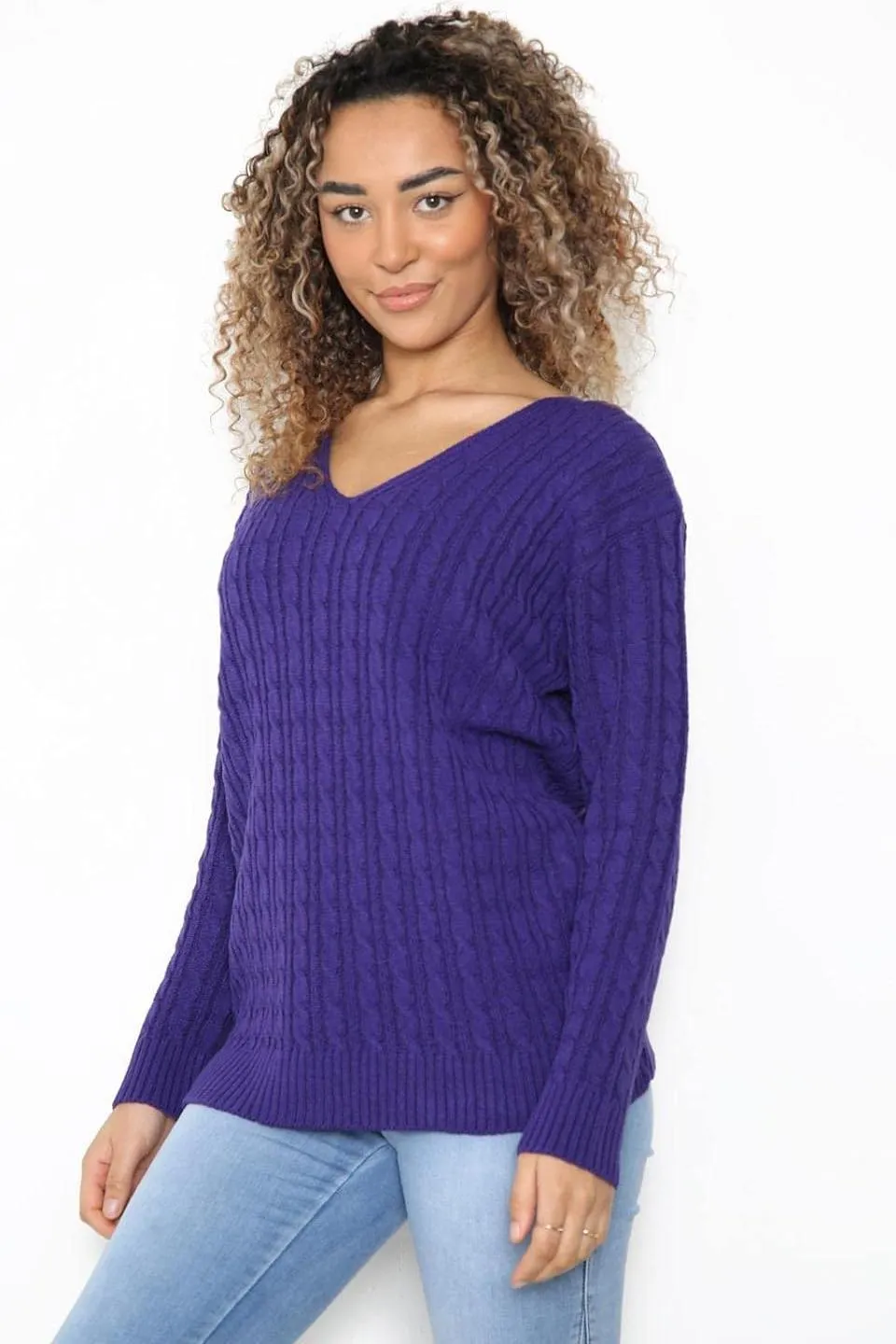 Cable Knitted V-Neck Sweater Top