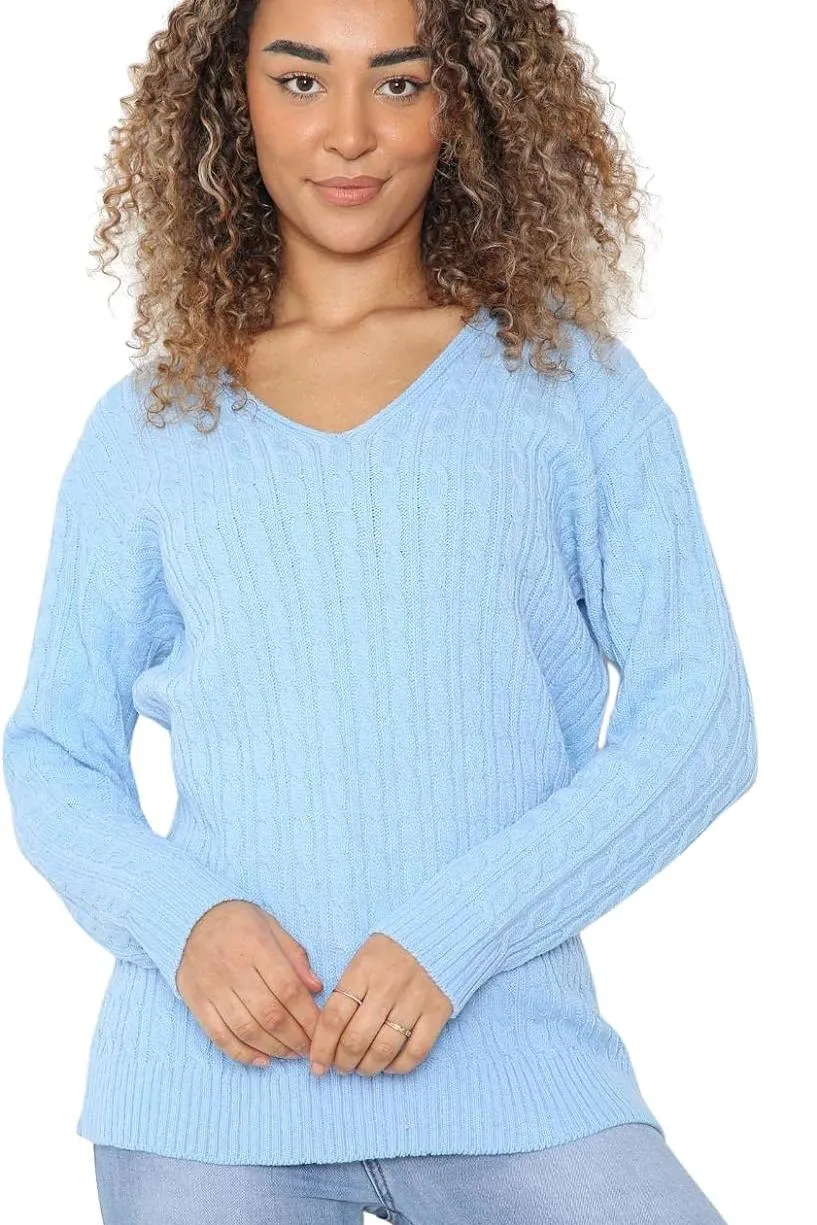 Cable Knitted V-Neck Sweater Top
